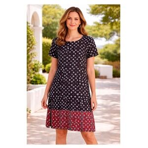 MarketPlace India Black Red Cotton Dress Fair Trade Tunic Boho Artisan Dot Print